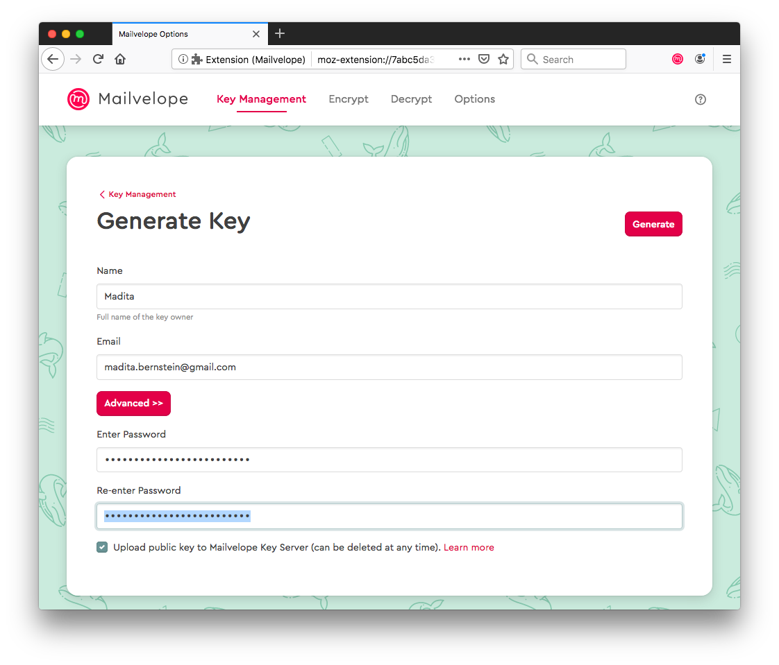 Schlüsselerstelllungsdialog